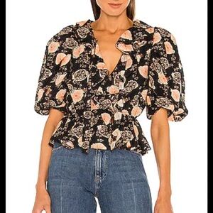 Ulla Johnson Black and Pink Floral Blouse